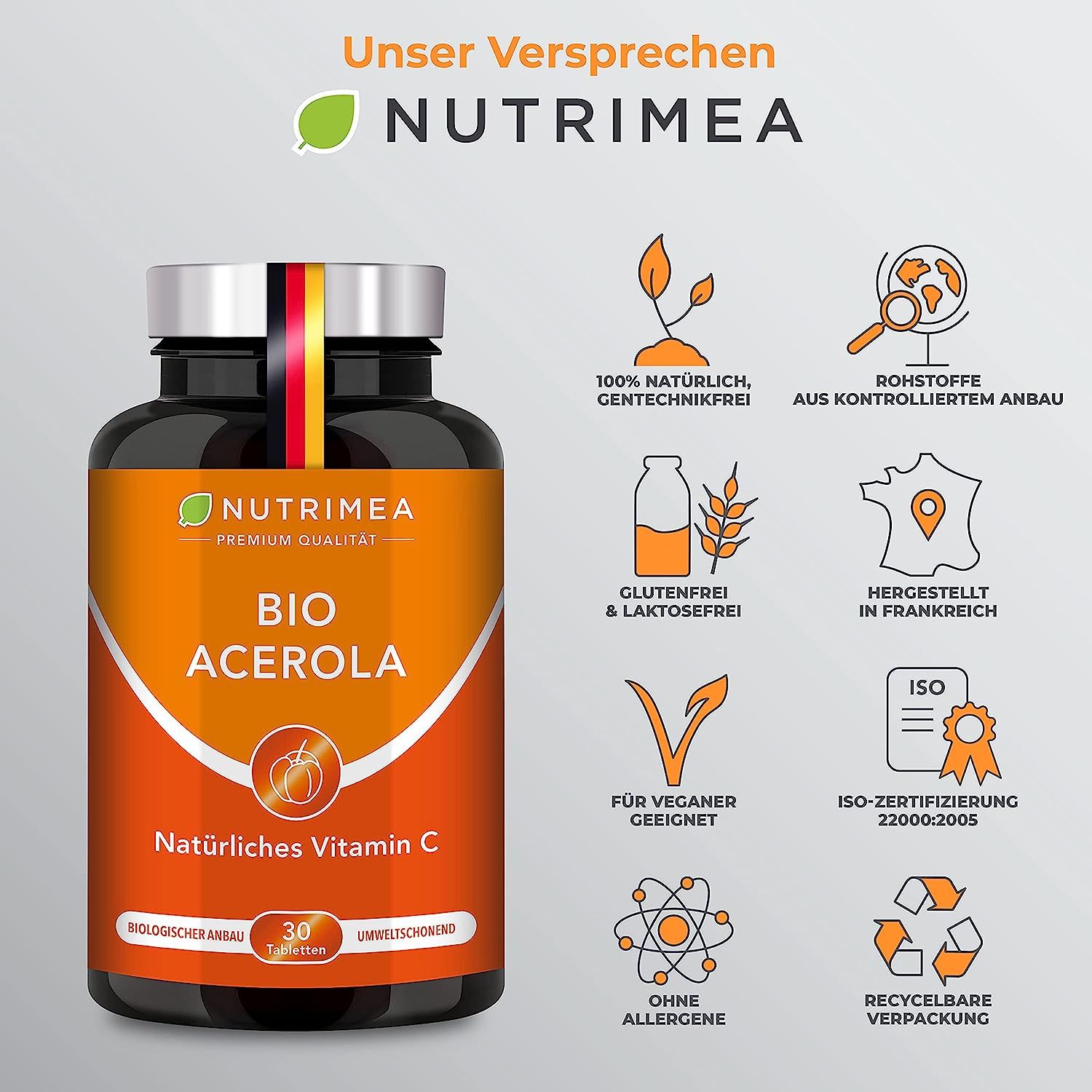 Nutrimea ACEROLA BIO Lutschtabletten | Natürliches Vitamin C Hochdosiert 1000mg