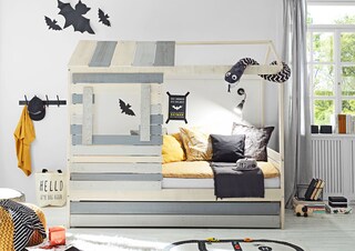 Hausbett Wood Massiv Grau/Beige lackiert