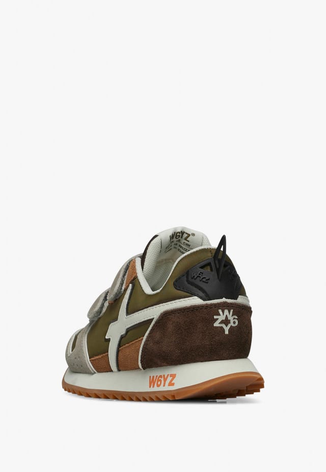 JET VL-J.Sneakers aus technischem Gewebe und Veloursleder, Taupe-Militärgrün