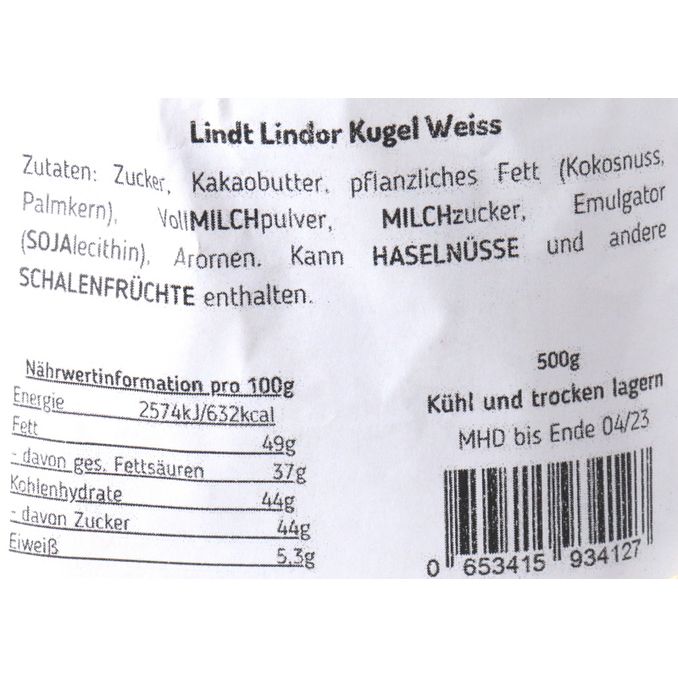 Lindor Kugeln Weiße Schokolade, 500g von Lindt