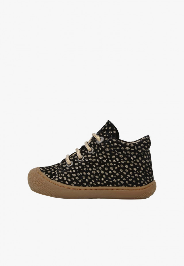 NATURINO COCOONLauflernschuhe aus Veloursleder mit Pony-Print, Schwarz-Platin