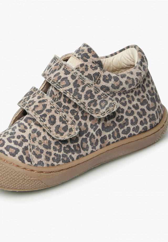 NATURINO COCOON VLLauflernschuhe aus Veloursleder mit Leoparden-Print, Taupe
