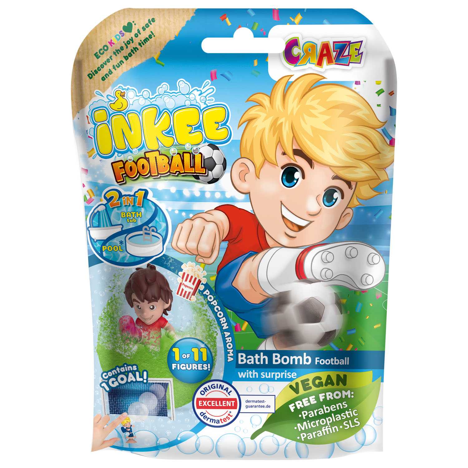 Craze Inkee Badezusatz Badebombe Fußball mit Sammelfigur 80 g