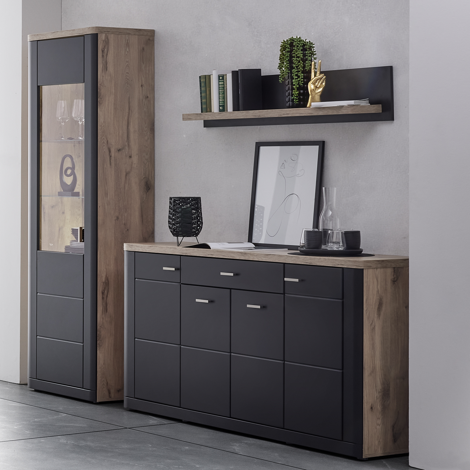 Sideboard GAME - Nox Oak-schwarz - 156 cm