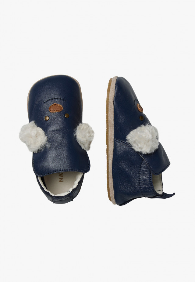 NATURINO DLENKrabbelschuhe mit Hund-Patch, Marineblau
