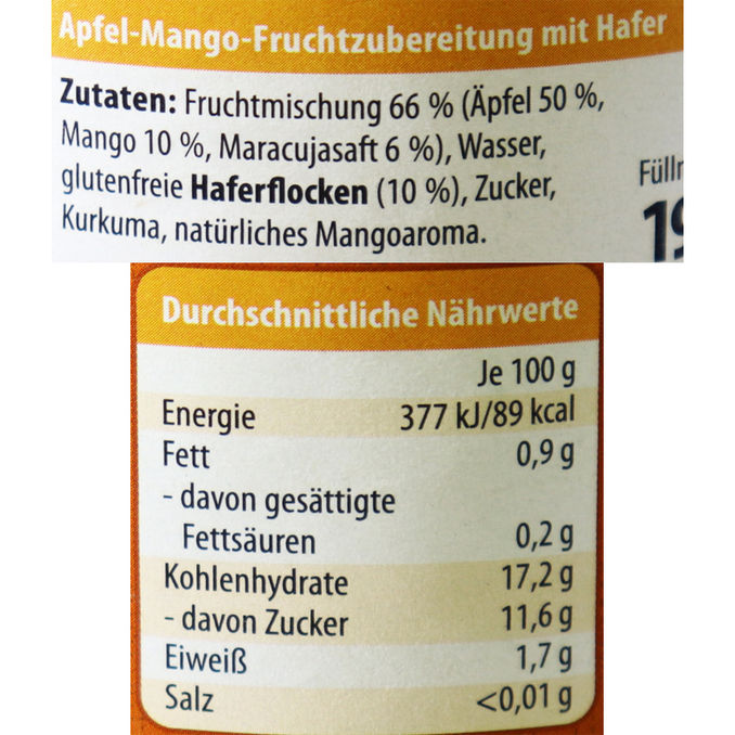 Frucht Porridge Hafer-Apfel-Mango, 190g von Odenwald