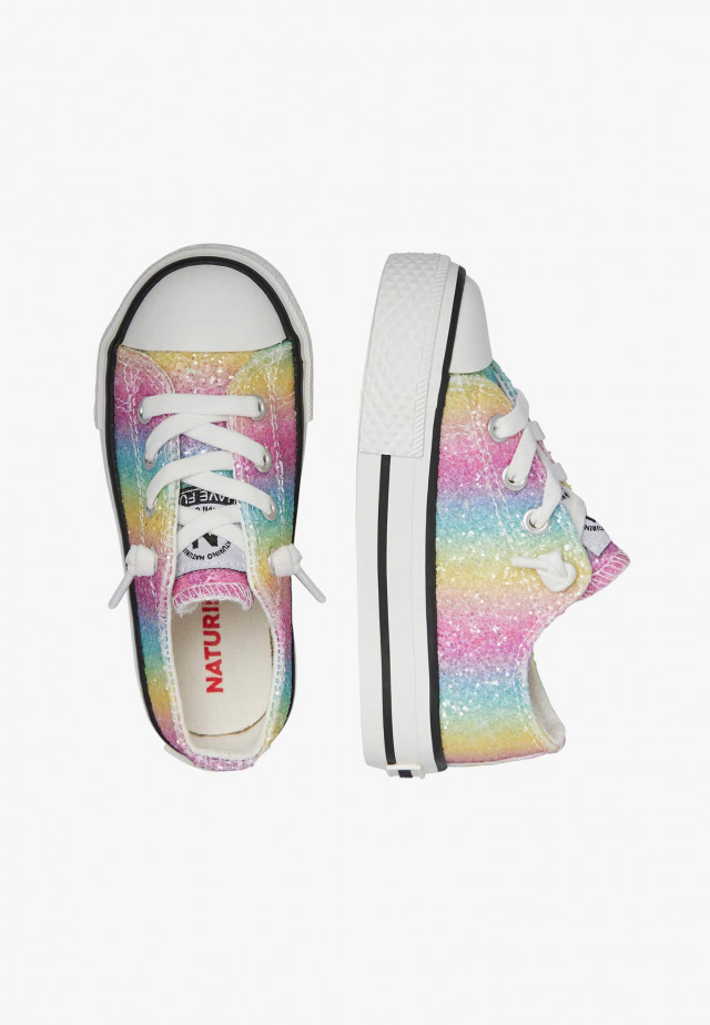 NATURINO AYASY.Sneakers aus glitzerndem Stoff, Fuchsia-Weiß