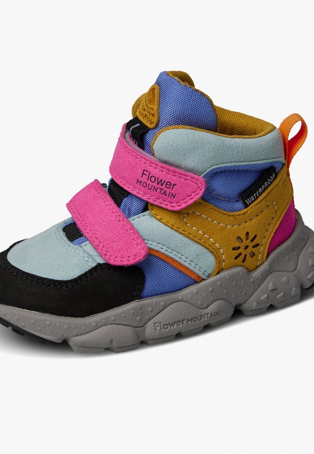 RIKU JUNIOR WP VL.Hohe Sneakers aus Kunstleder und technischem Gewebe, Himmelblau-Fuchsia