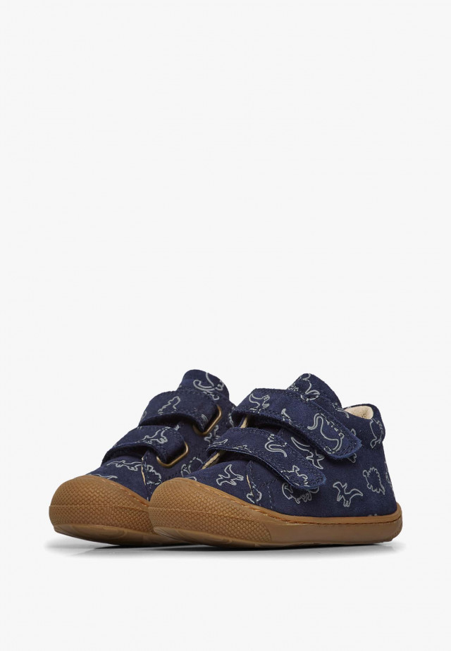 NATURINO COCOON VLLauflernschuhe aus Veloursleder mit Dinosaurier-Print, Marineblau