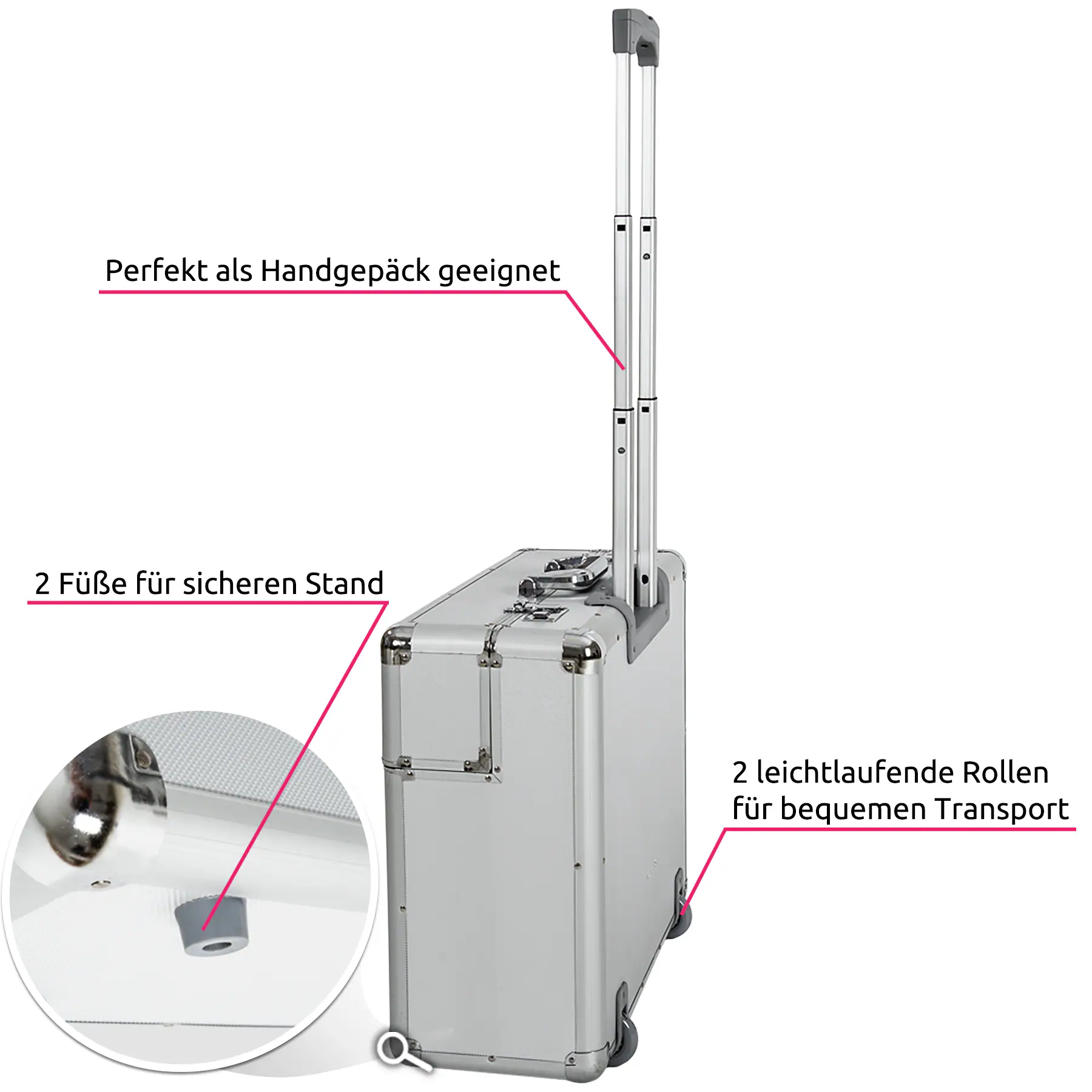 tectake® Pilotenkoffer, aus Aluminium mit abgerundeten Ecken, 2 Zahlenkombinationsschlösser, 47 x 25 x 39 cm