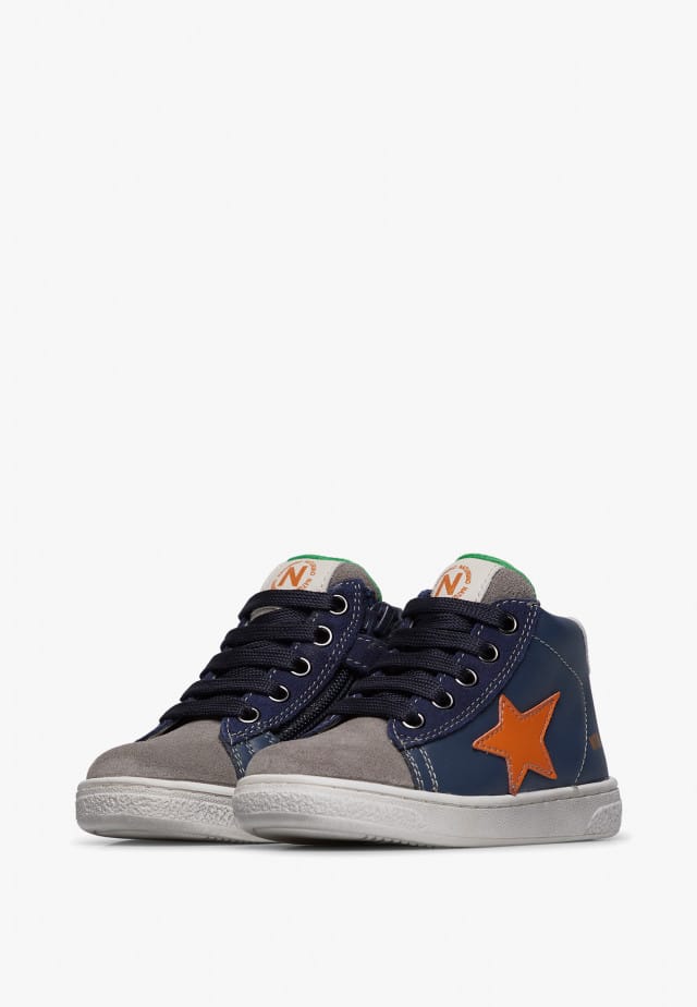 NATURINO PINN HIGH ZIP.Knöchelschuhe aus Leder und Veloursleder, Marineblau-Grau