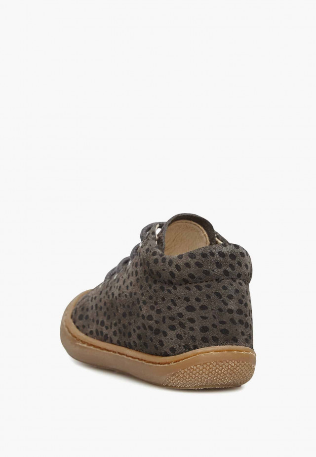 NATURINO COCOONLauflernschuhe aus Veloursleder mit Leoparden-Print, Anthrazit