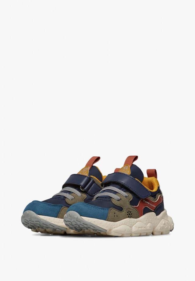 YAMANO 3 JUNIOR VL.Sneakers aus Kunstleder und technischem Gewebe, Marineblau-Militärgrün