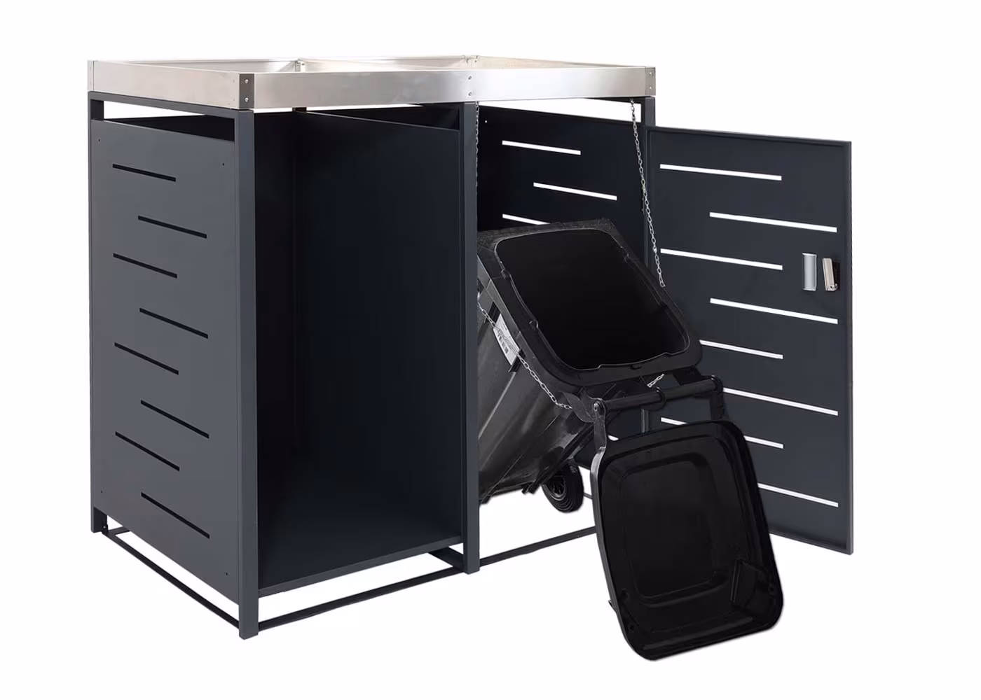 1er-Mülltonnenverkleidung mit Brennholzlager MCW-H40, Mülltonnenbox, 125x130x80cm erweiterbar Metall 45kg ~ anthrazit