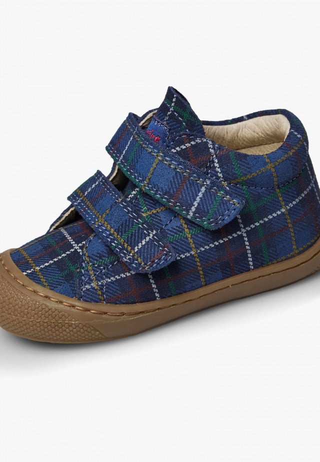 NATURINO COCOON VLLauflernschuhe aus Veloursleder mit Karomuster, Marineblau