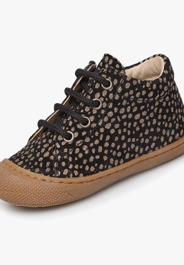 NATURINO COCOON ZIPLauflernschuhe aus Veloursleder mit Reißverschluss, Schwarz-Platin