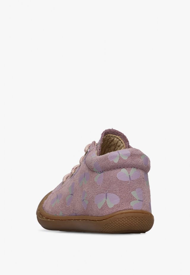 NATURINO COCOONLauflernschuhe aus Veloursleder mit Schmetterlingsprint, Rosa