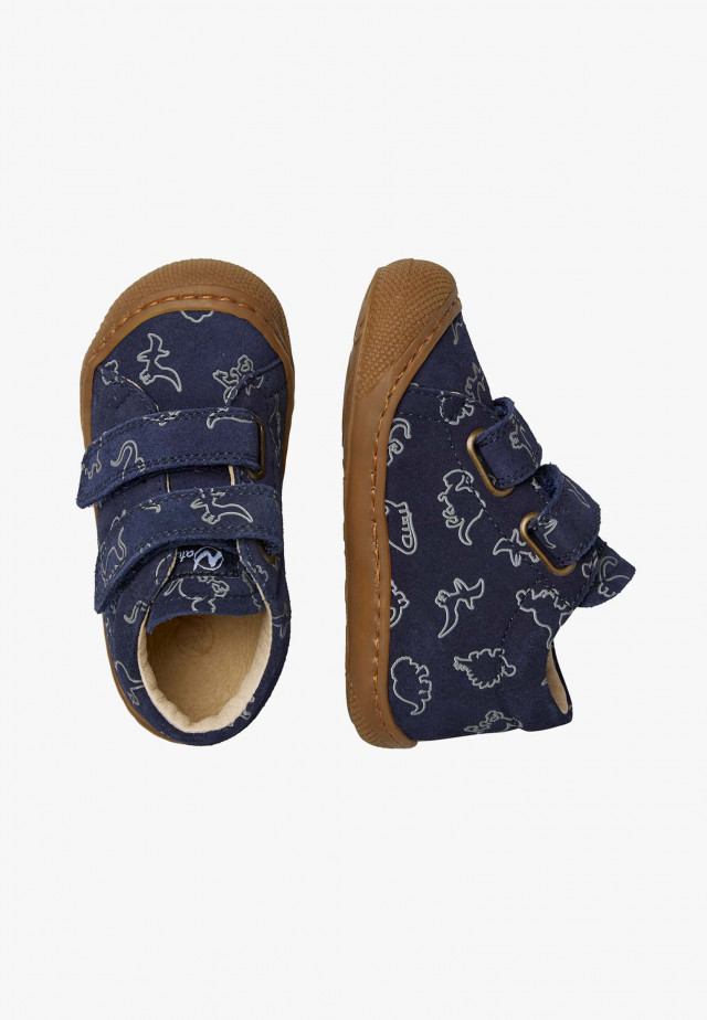 NATURINO COCOON VLLauflernschuhe aus Veloursleder mit Dinosaurier-Print, Marineblau