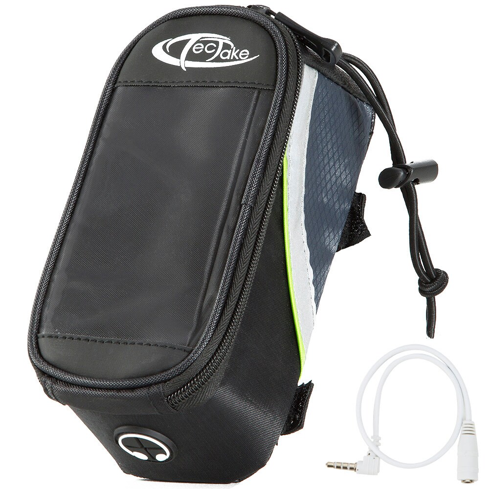 tectake® Fahrradtasche, mit Rahmenbefestigung, Handyfach mit Sichfenster, Zusätzliche Spannseil-Sicherung