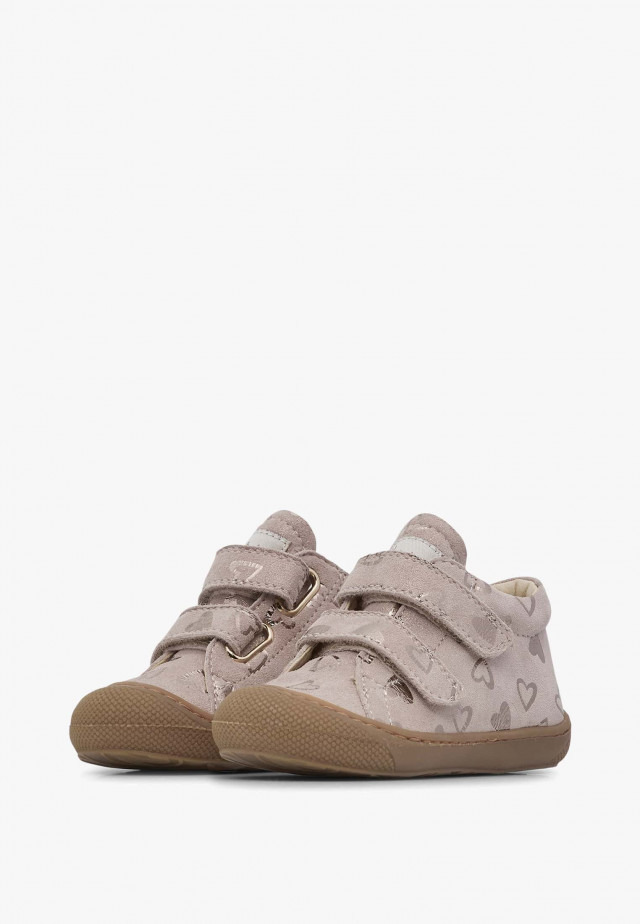 NATURINO COCOON VLLauflernschuhe aus Veloursleder mit Glitzerherzen, Taupe
