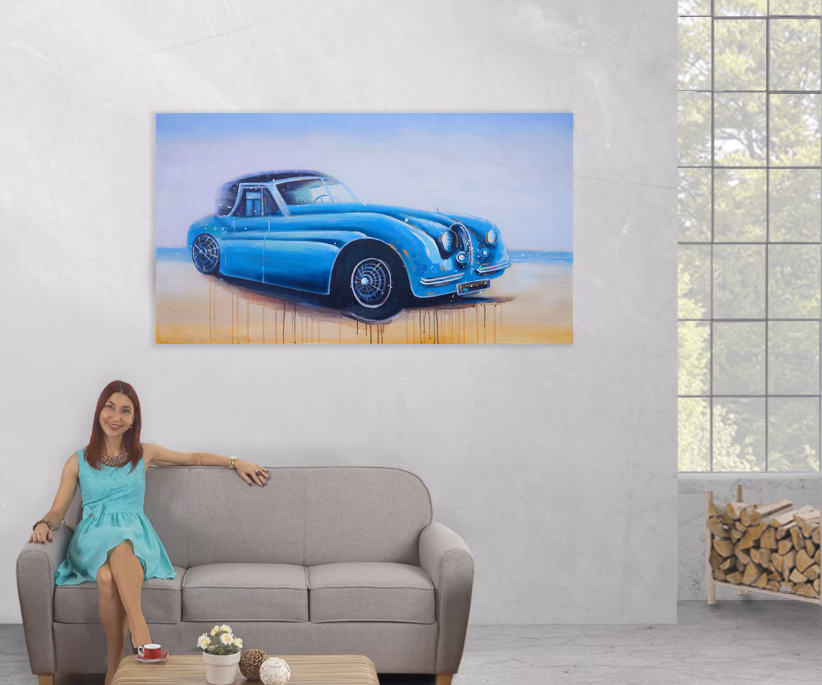 Wandbild Oldtimer, 100% handgemaltes Ölgemälde Gemälde XL, 140x80cm