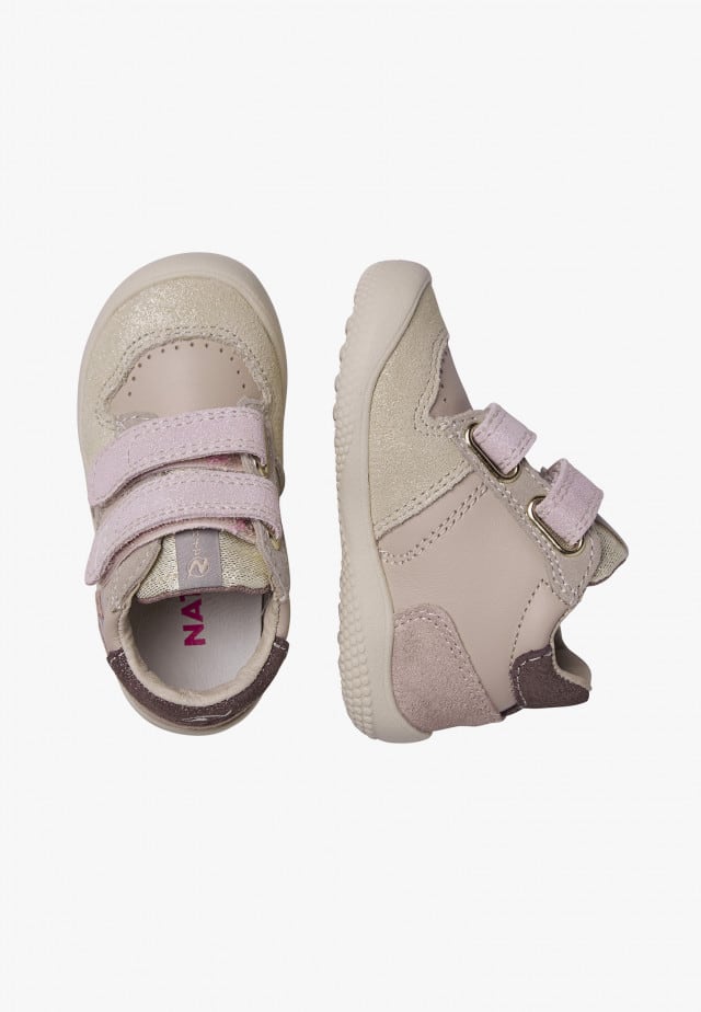 NATURINO FINAY VL.Lauflernschuhe aus Leder und Veloursleder mit Glitzer, Puderrosa