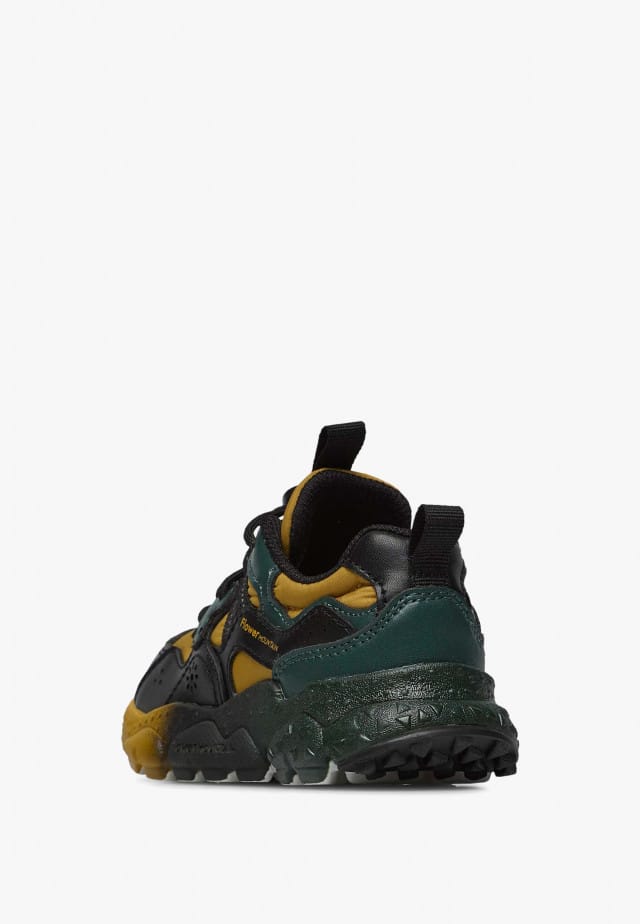 YAMANO 3 JUNIOR.Sneakers aus Kunstleder und technischem Gewebe, Schwarz-Kürbis