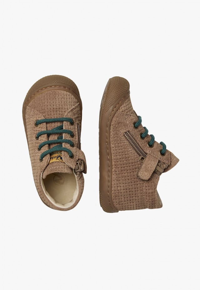 NATURINO COCOON ZIPLauflernschuhe aus Veloursleder mit Reißverschluss, Braun-Grün