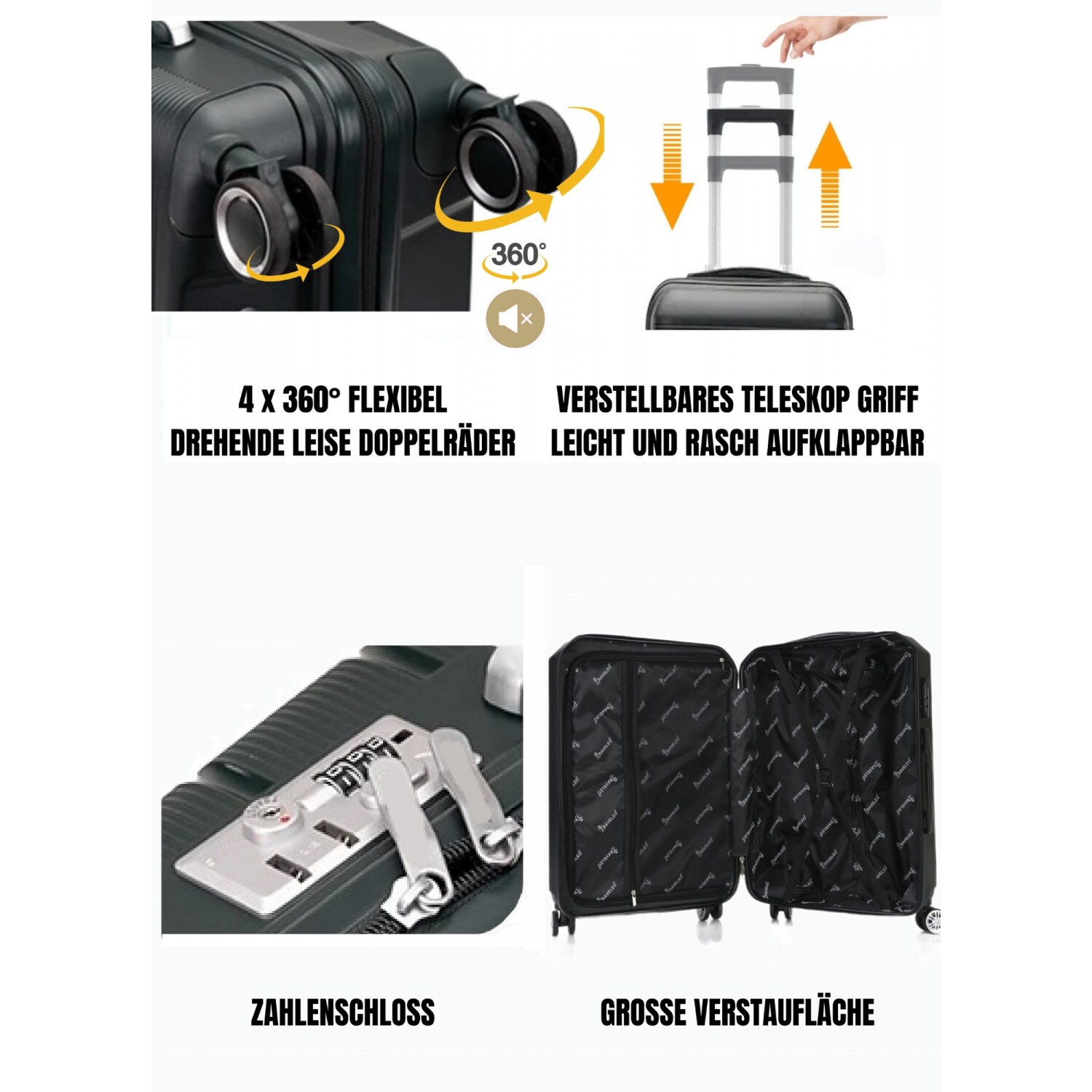 Koffer 3 tlg Set Trolley Kofferset Handgepäck Polypropylen