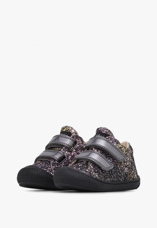 NATURINO COCOON VLLauflernschuhe aus Metallic-Leder und Glitzer, Anthrazit