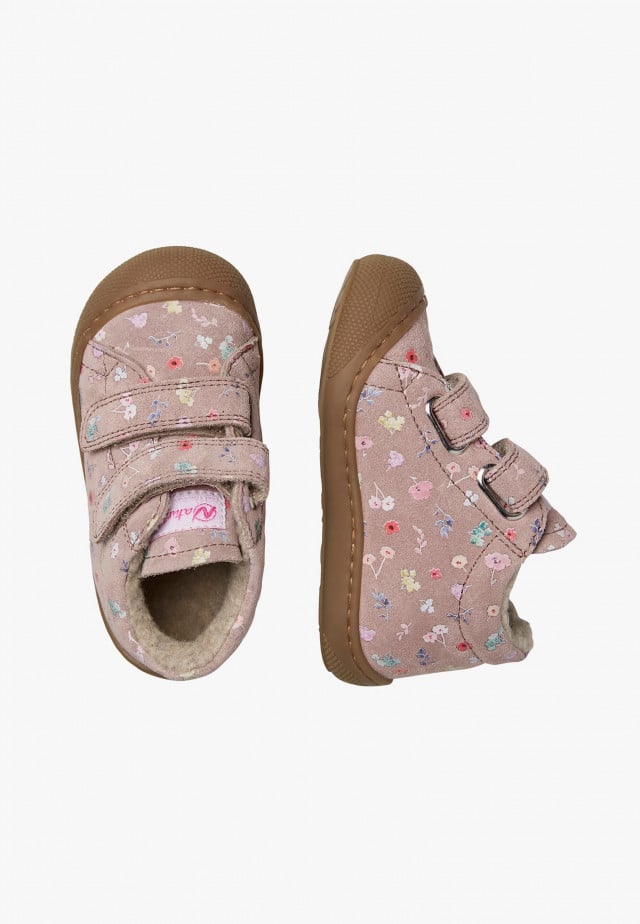 NATURINO COCOON VLLauflernschuhe aus Veloursleder mit Blumenprint, Rosa