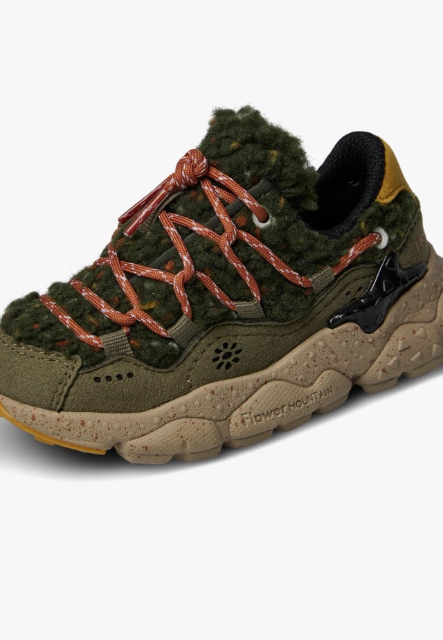 RAIKIRI JUNIOR.Sneakers aus Kunstleder und Wolle, Militärgrün