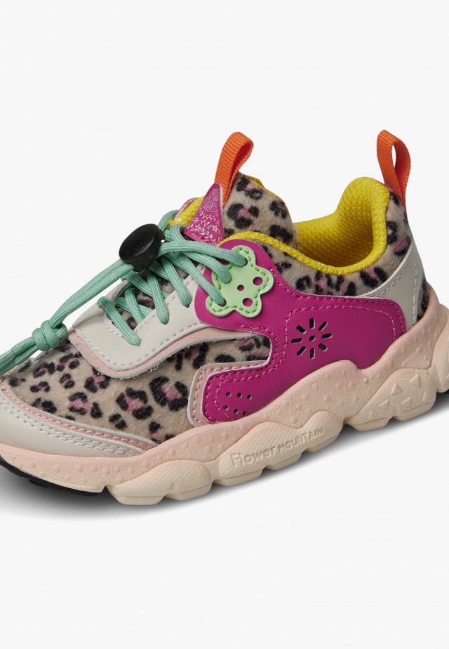 DOI JUNIOR.Sneakers aus Kunstleder, Grau-Fuchsia