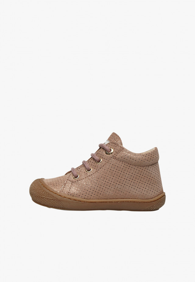 NATURINO COCOONLauflernschuhe aus Metallic-Veloursleder, Altrosa