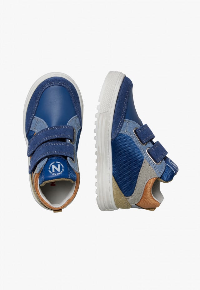 NATURINO MIZAR VL.Sneakers aus Leder un technischem Gewebe, Blau-Orange