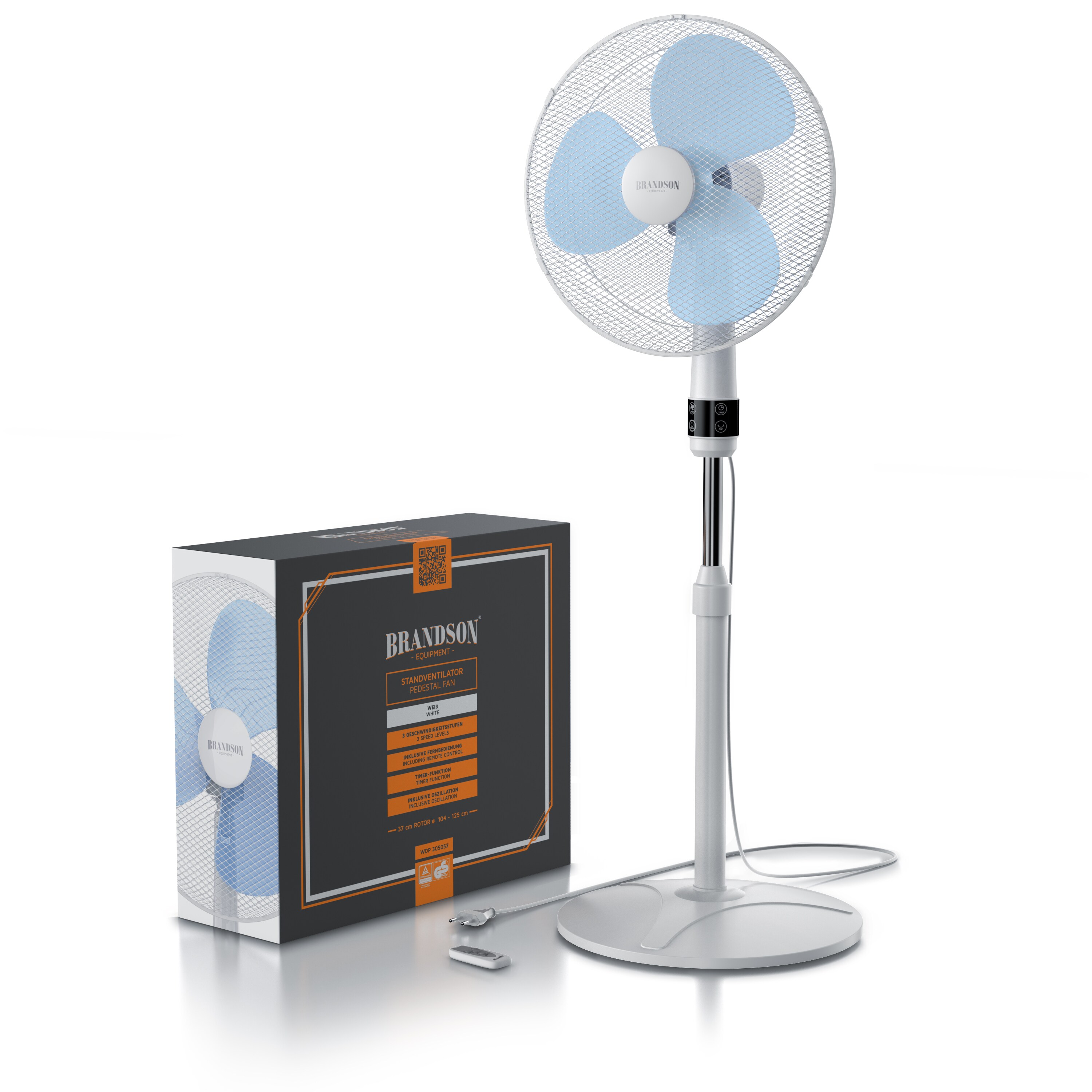 Brandson Standventilator, Standlüfter leise, Ventilator, höhenverstellbarer Standfuß, Neigungswinkel 30° verstellbar, inkl. Fernbedienung