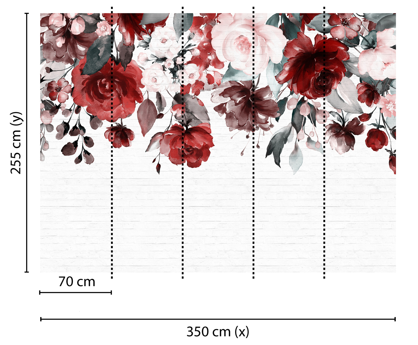Fototapete DESIGNWALLS - weiß-rot - Blumen - 2,55 Meter