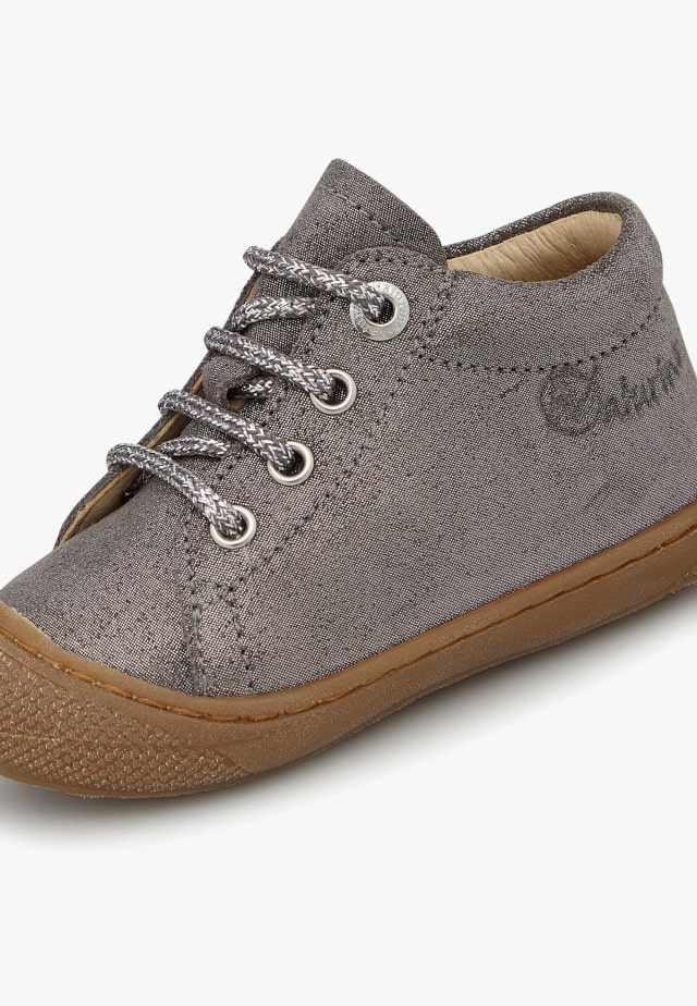 NATURINO COCOONLauflernschuhe aus Veloursleder in Glitter-Optik, Weiß-Silber