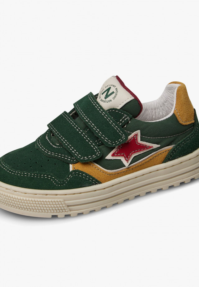 NATURINO HESS 3 VL.Sneakers aus Veloursleder und technischem Gewebe, Dunkelgrün-Kürbis