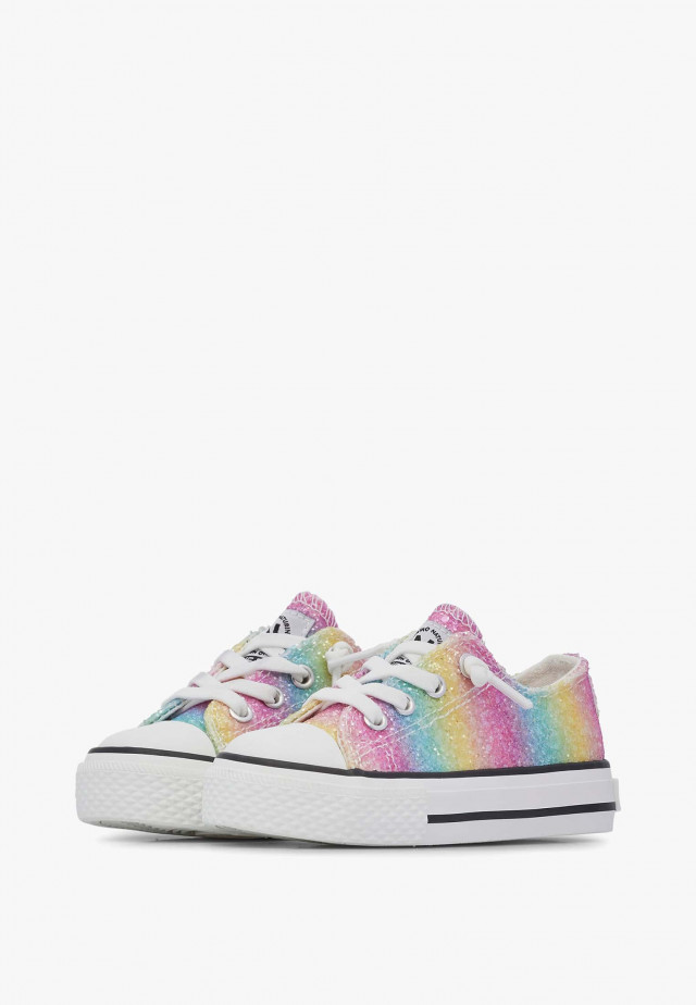 NATURINO AYASY.Sneakers aus glitzerndem Stoff, Fuchsia-Weiß