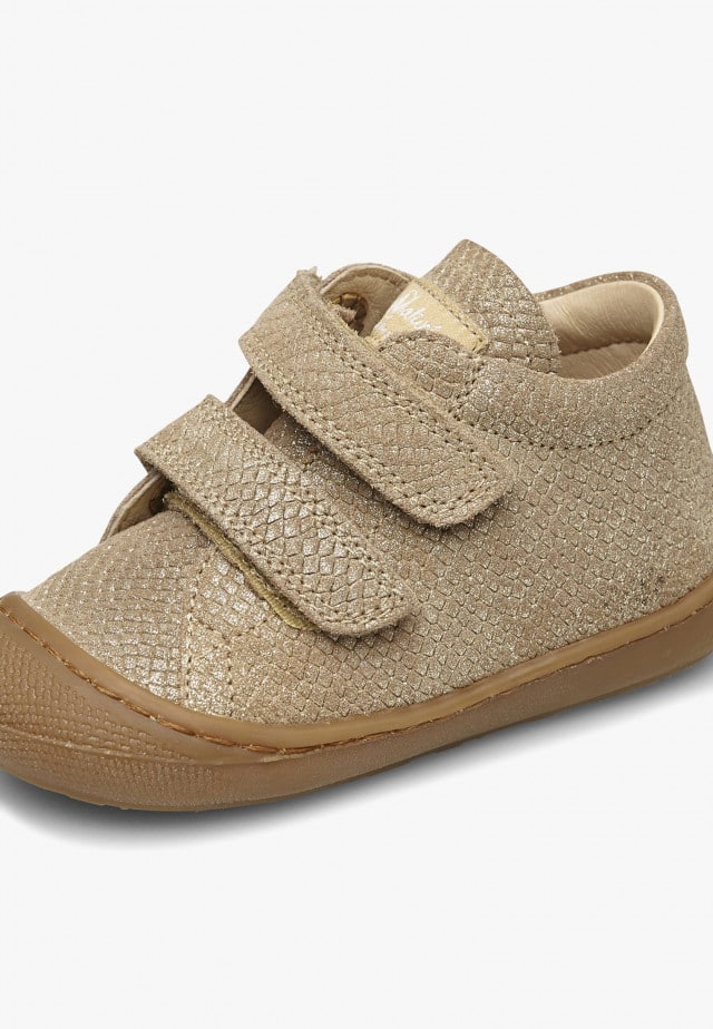 NATURINO COCOON VLLauflernschuhe aus Metallic-Veloursleder, Platin
