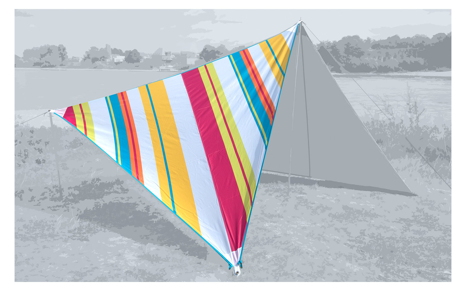 Bent Sonnensegel / Tarp Canvas Allover Set inklusive Stahlaufstellstange Oriental stripe white / zipper red