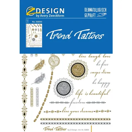 Avery Zweckform Trend Tattoos (Gold / Silber-Stil, Klebefolie, dermatologisch getestet) 29 Designs