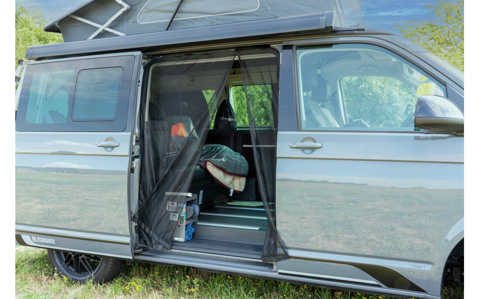 BusBoxx Moskitonetz Schiebetüre beidseitig schwarz T5/T6/T6.1