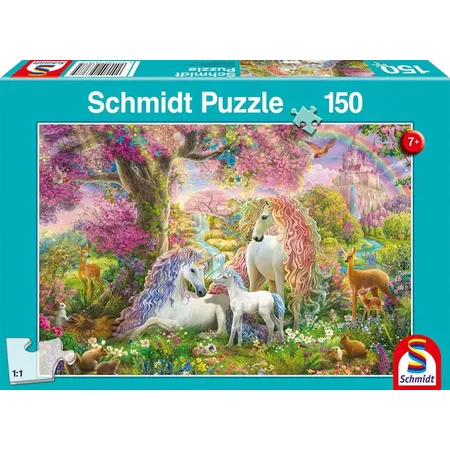 Schmidt Spiele Puzzle - Einhornfamilie im Blütenwald, 150 Teile