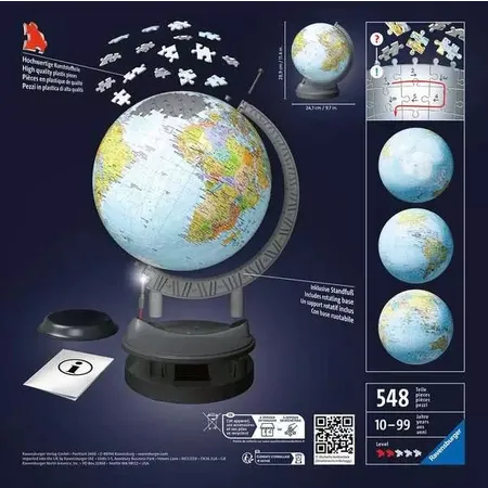 Ravensburger 3D Puzzle - Globus mit Licht, 548 Teile