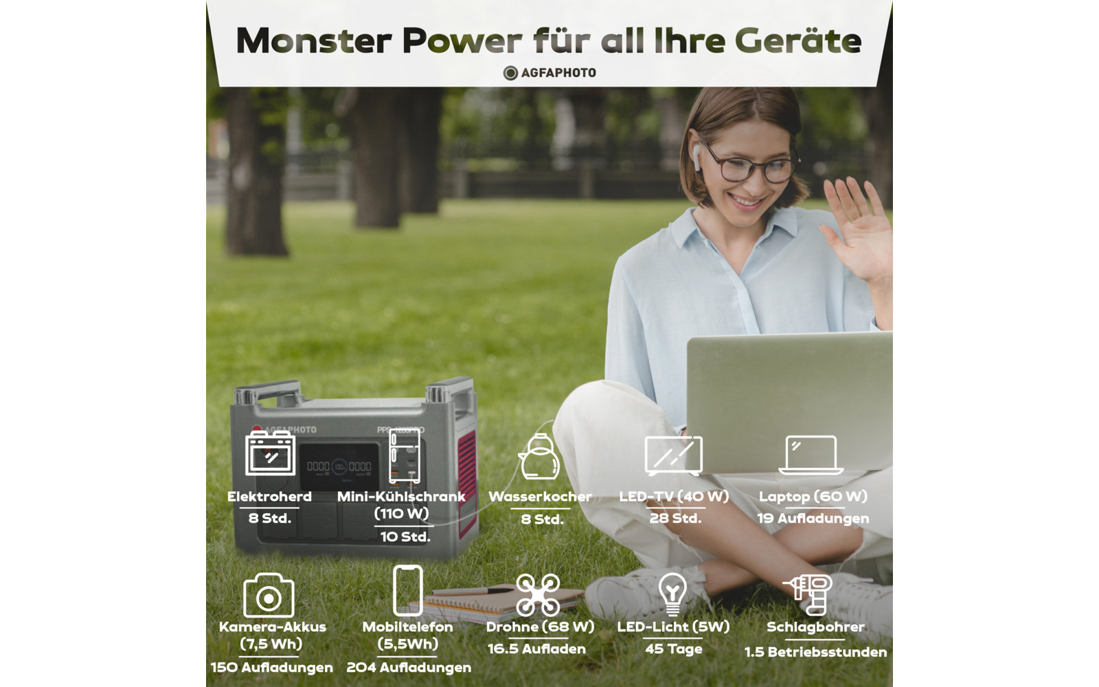 AgfaPhoto Powercube  1200 Pro (DE / Typ F) mobile Steckdose