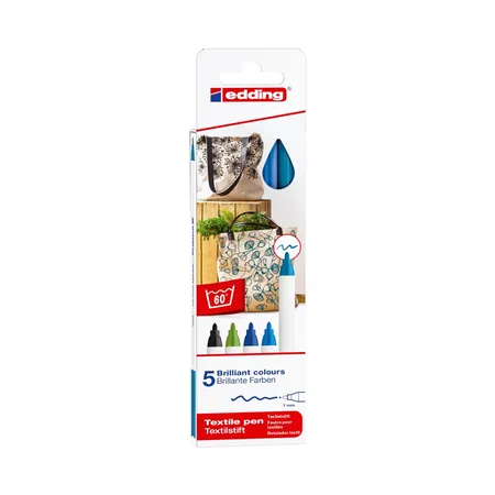 edding 4600 Textilpen, 1mm kalte Farben, 5 Stück