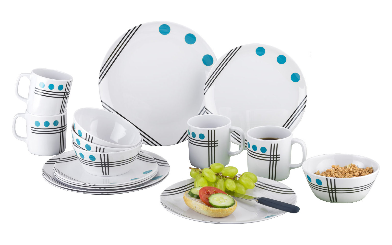 Berger Dots Melamin Geschirr-Set 16 teilig rot