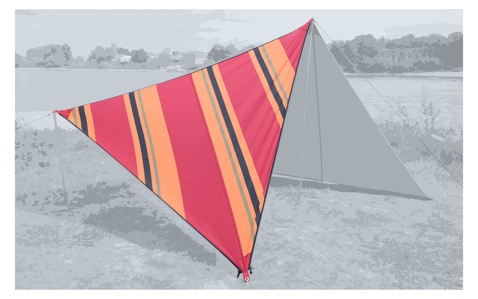 Bent Sonnensegel / Tarp Canvas Allover Set inklusive Stahlaufstellstange Oriental stripe white / zipper red